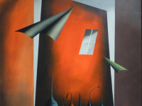 Alberto Aravena - El telefono rojo - oleo sobre tela - 78 x 90 cms - 1989